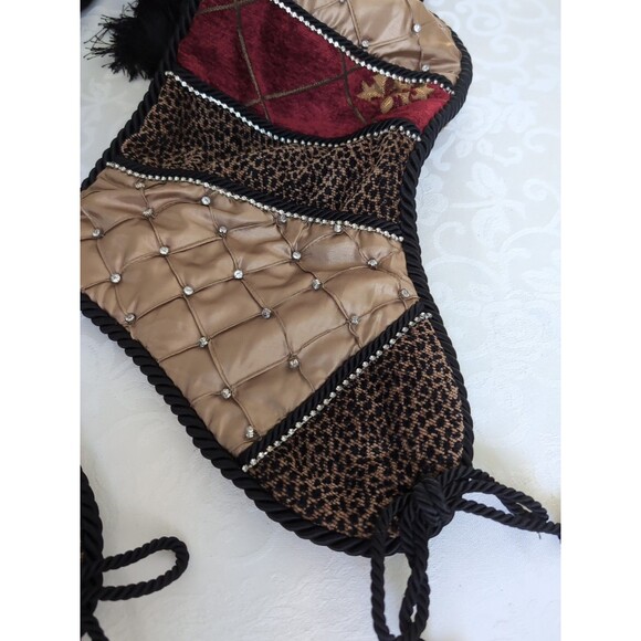 Vtg Christmas Stockings Villa Bacci Set Two Black Gold Stockings Rhinestone LG - Picture 4 of 10